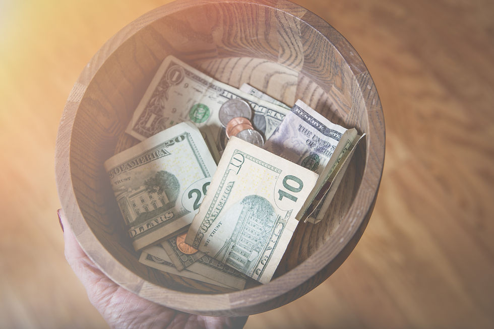A collection bowl with some money.